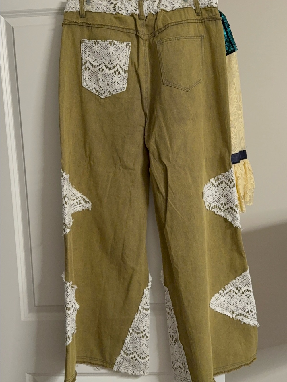 POL Olive Green Pants with White Lace Trim
